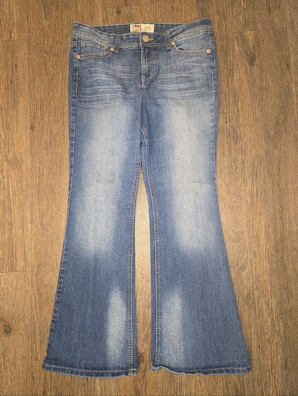 L.E.I. Sophia Hipster Flare Womens Blue Jeans Size 11 Short Low Rise Denim